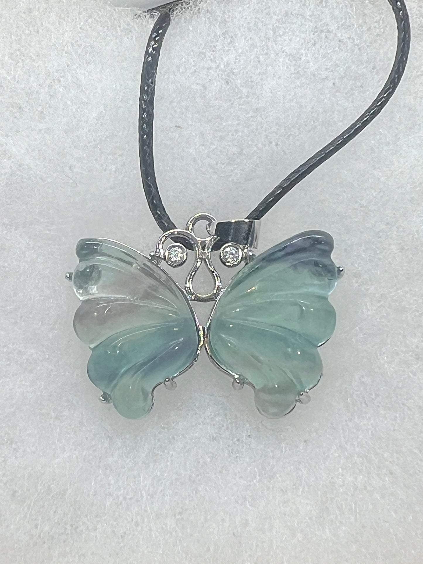 Rainbow Fluorite Butterfly Carving Pendant Necklace