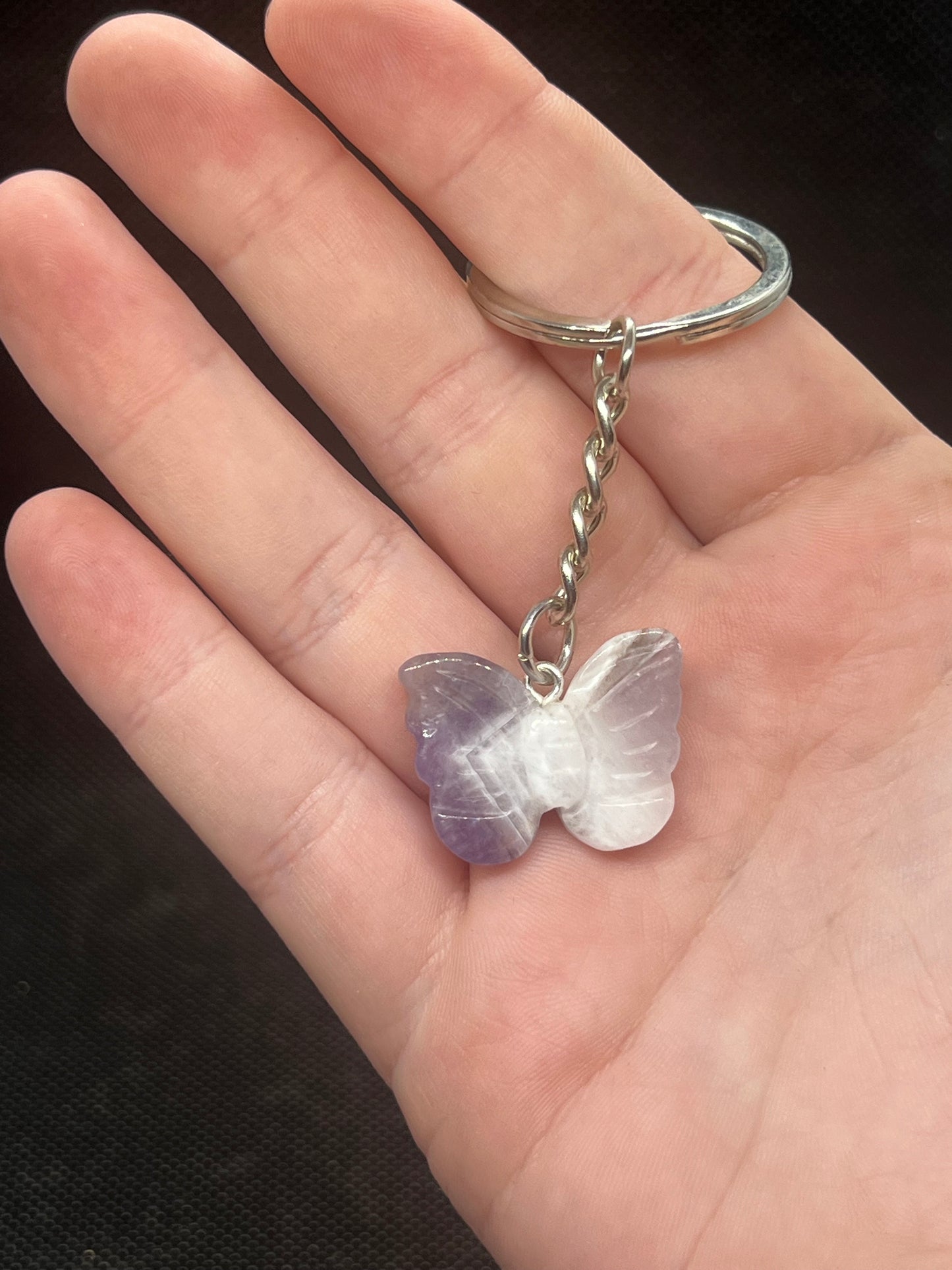 Amethyst or Rose Quartz Crystal Butterfly Keychain