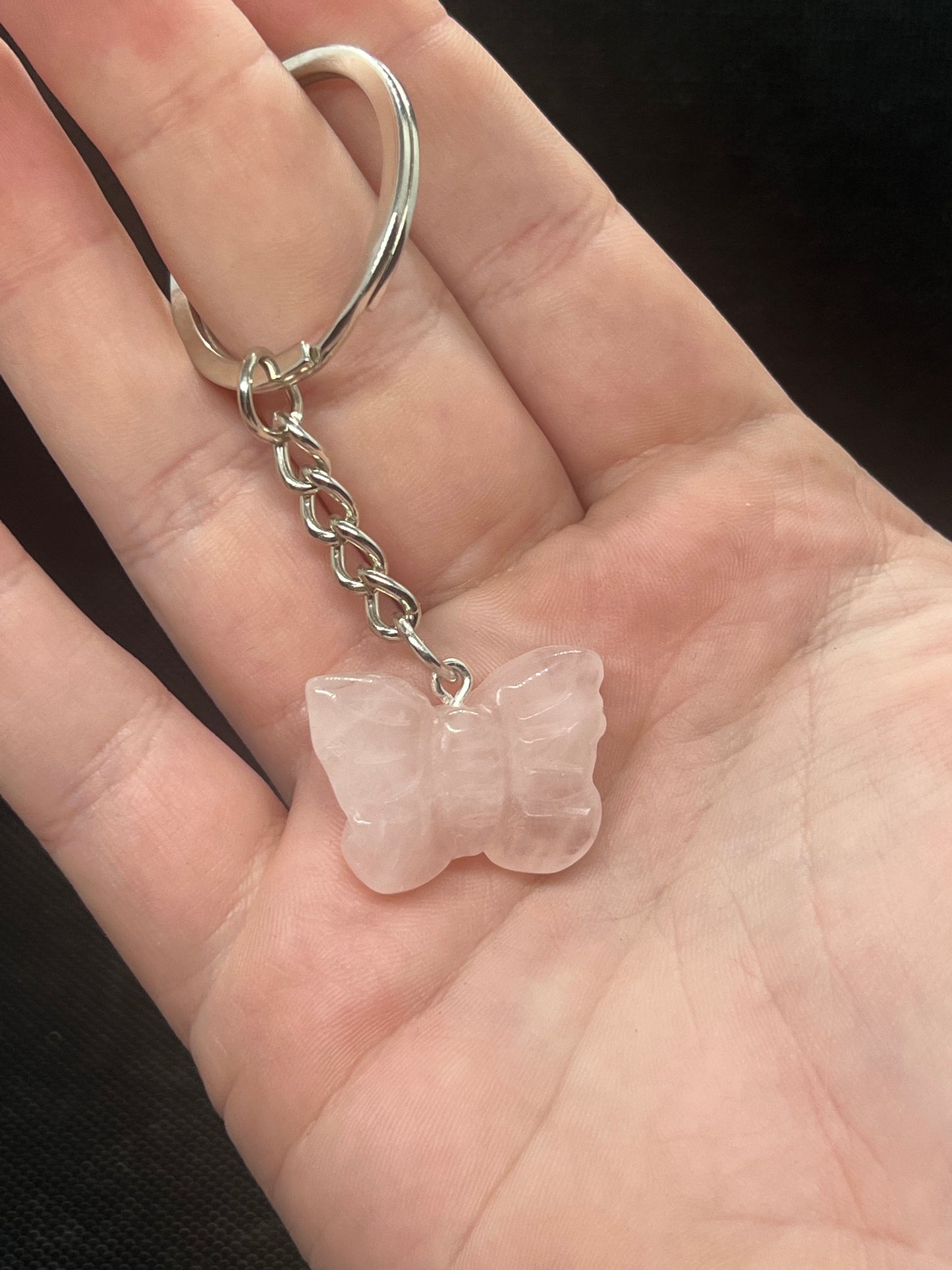 Amethyst or Rose Quartz Crystal Butterfly Keychain