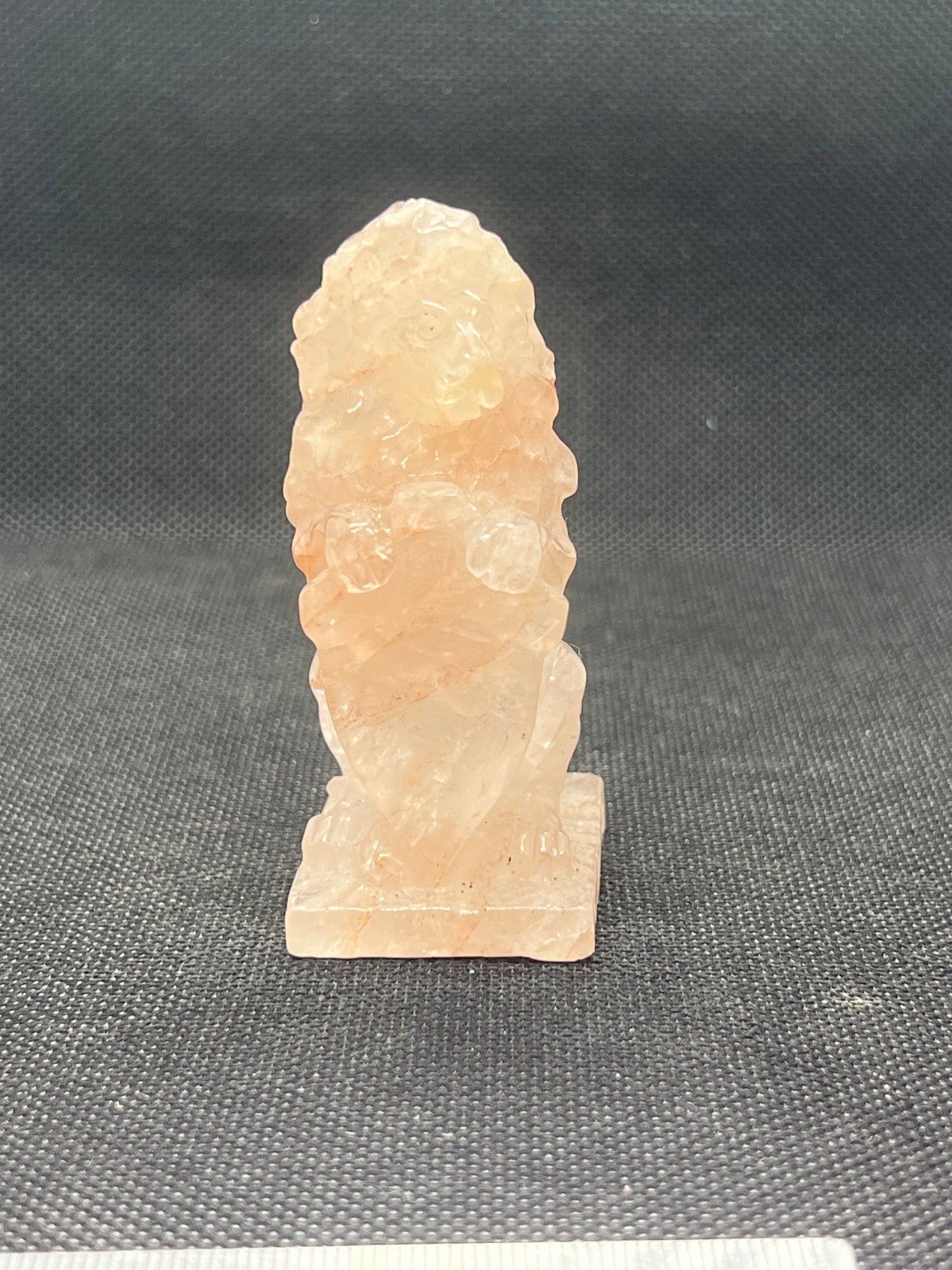 Hematoid-Fire Quartz Lion and Shield Carving