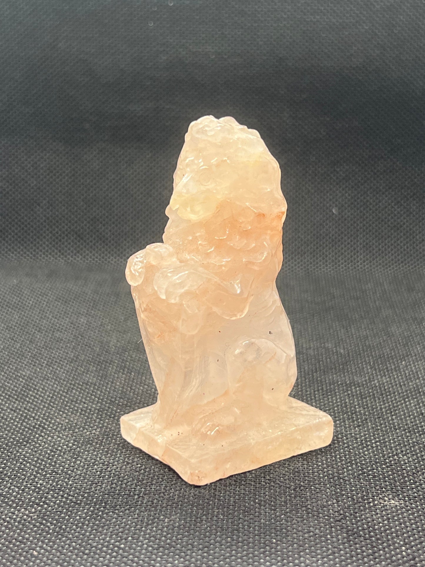 Hematoid-Fire Quartz Lion and Shield Carving