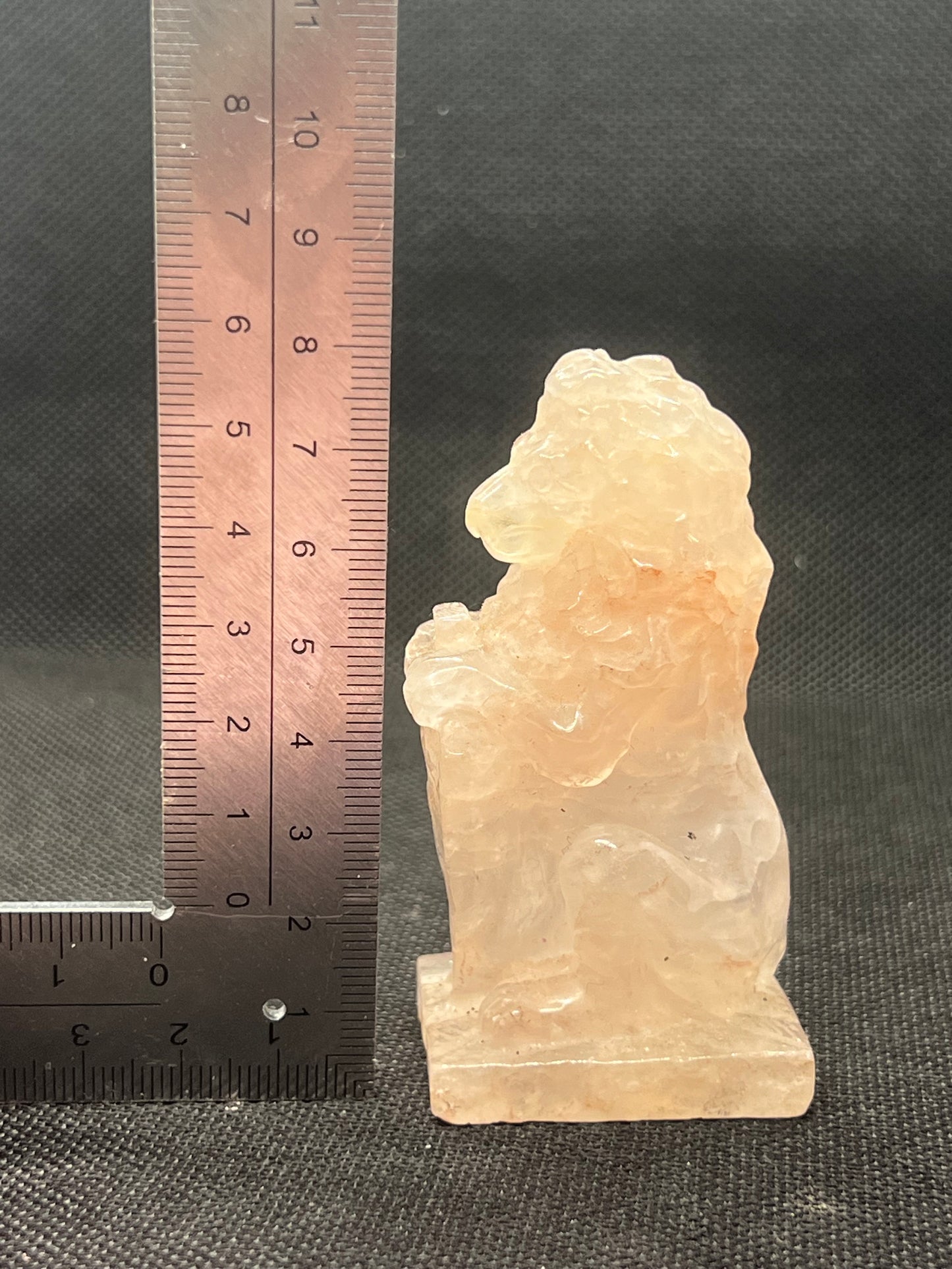 Hematoid-Fire Quartz Lion and Shield Carving