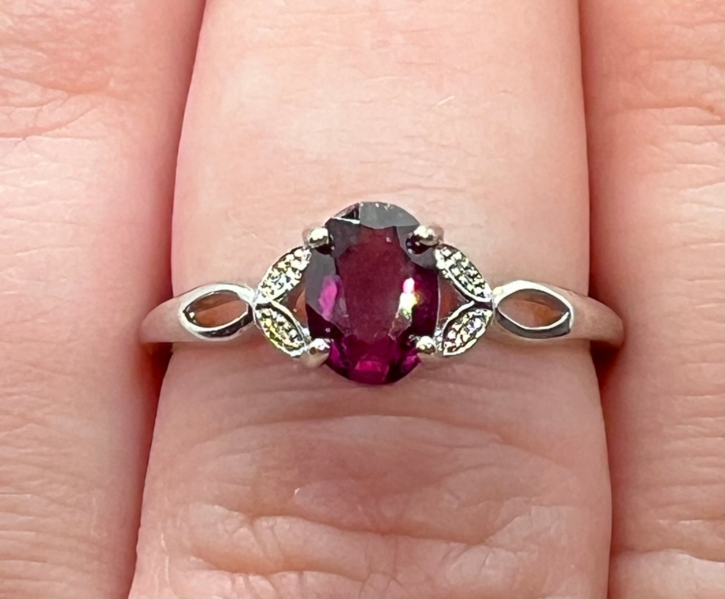 Purple-Red Facet Cut Garnet Ring