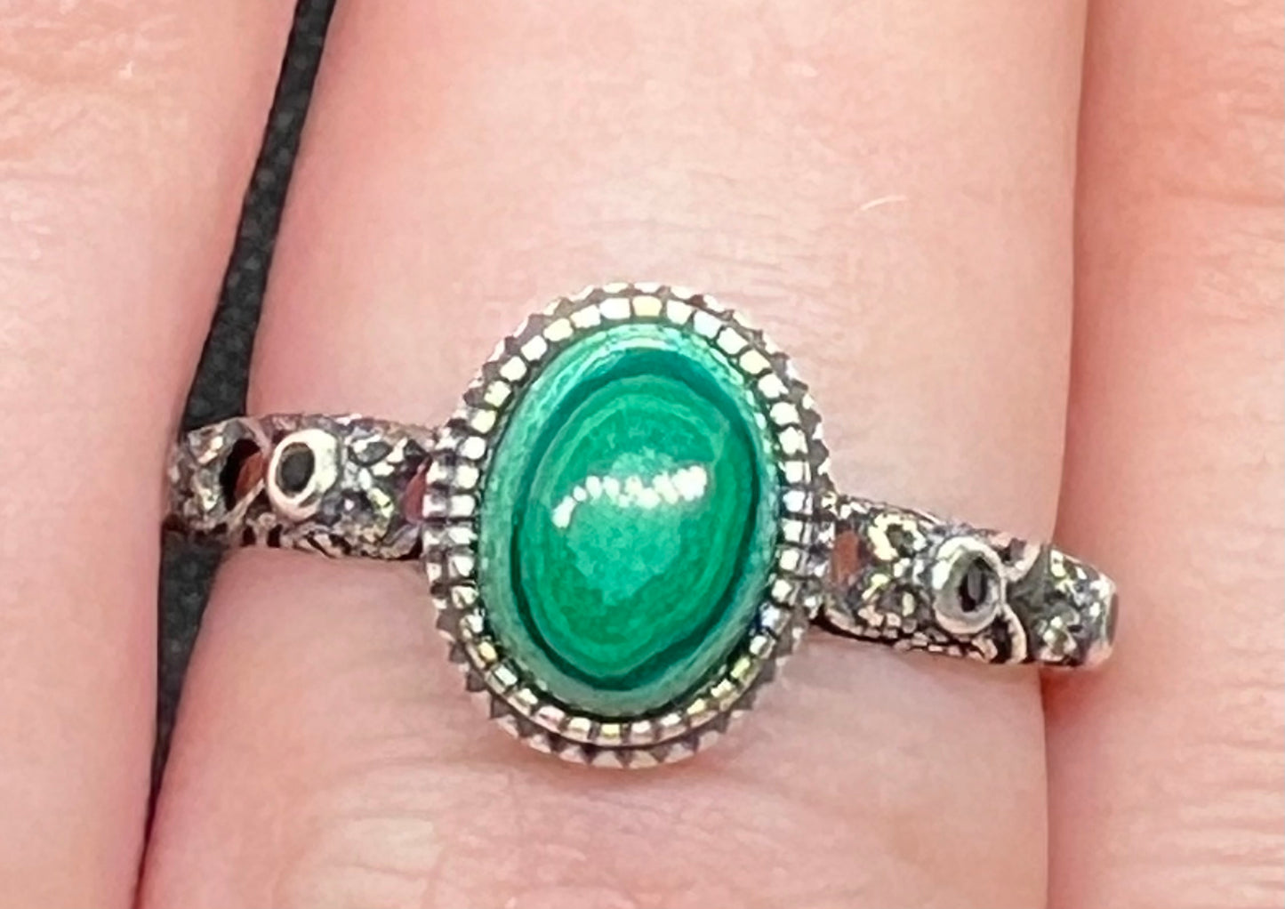 Genuine Malachite S925 Sterling Silver Ring